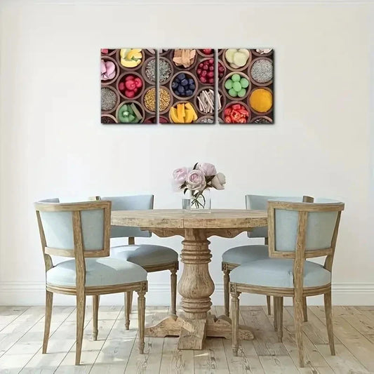 3pcs Collage of Healthy Super Fruits and Veggies Metal Print Ready to Hang Art