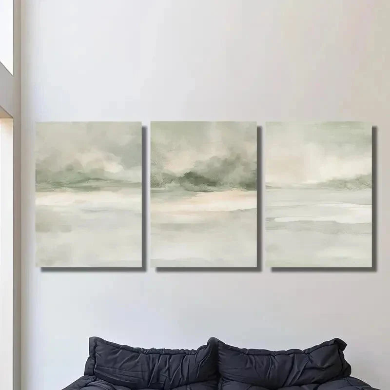 3pcs Sage Green Abstract Landscape Metal Print Ready to Hang Art