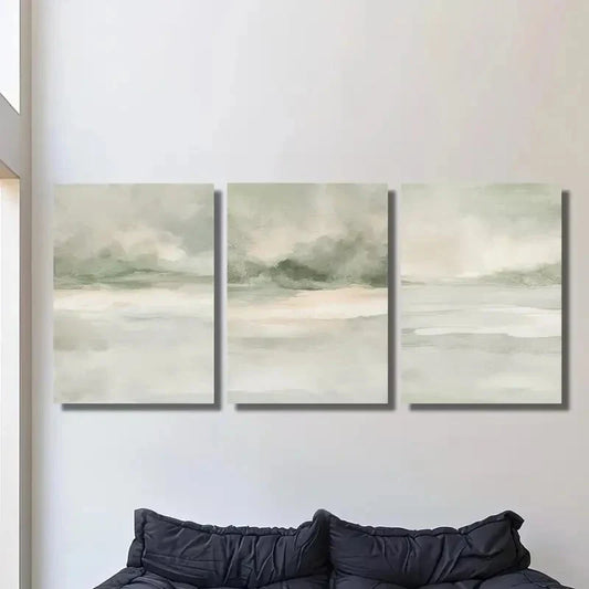 3pcs Sage Green Abstract Landscape Metal Print Ready to Hang Art