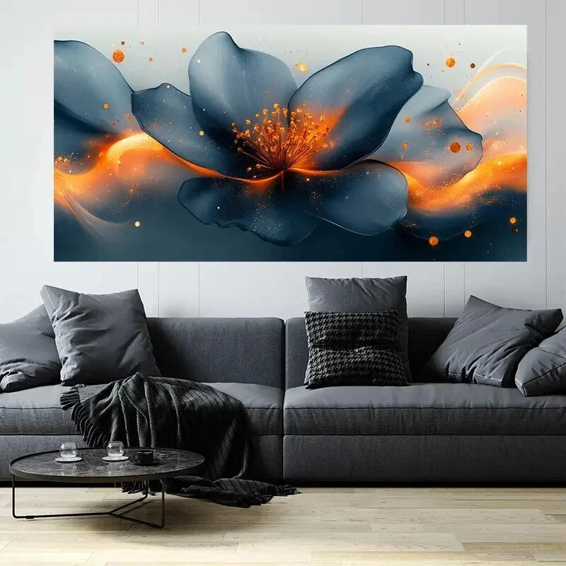 Abstract Black Lotus Flower Wall Art Canvas Office Home Room Framed 120x60cm