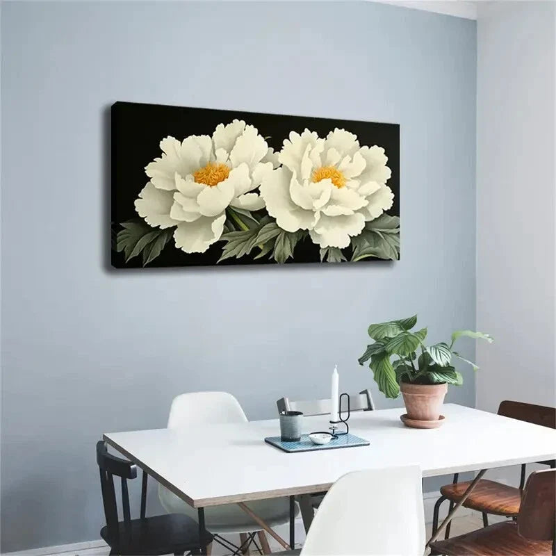 Two Blooming White Peonies Wall Art Canvas Office Home Room Framed 120x60cm