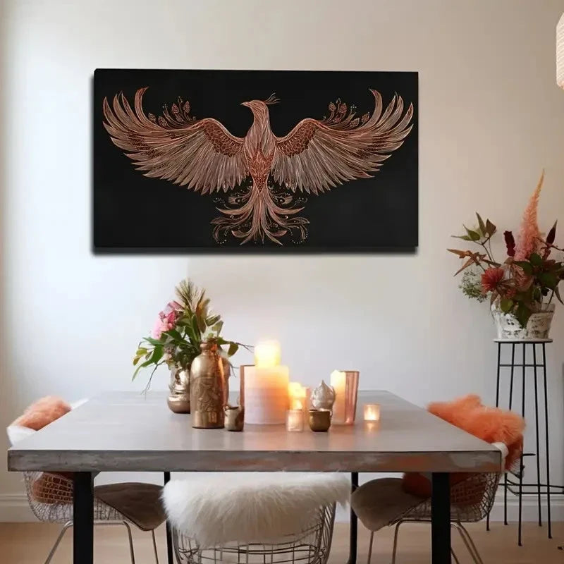 Modern Golden Phoenix Wall Art Canvas Office Home Room Framed 120x60cm