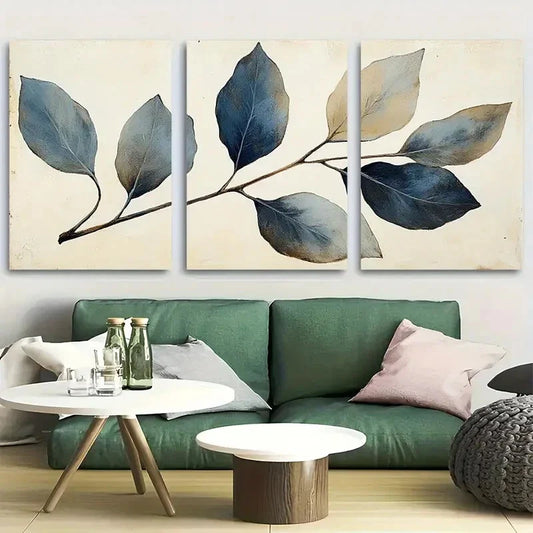 3pcs Rustic Botanical Leaf Branch Design Metal Print Ready to Hang Art