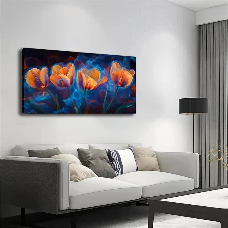 Vibrant Orange Tulips Bloom Wall Art Canvas Office Home Room Framed 120x60cm