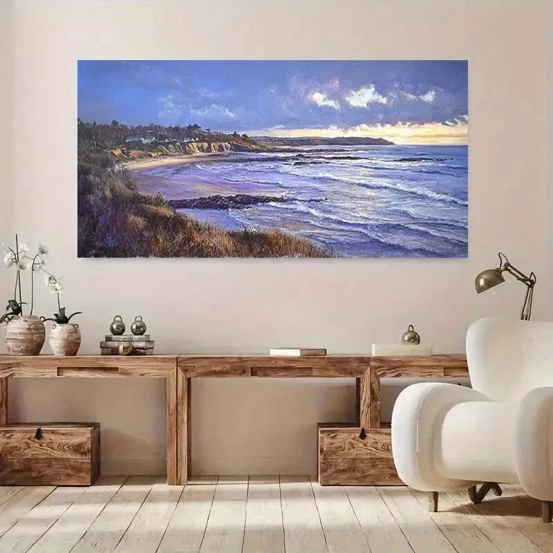 Serene Beach Waves Sunset wall canvas office home room framed 120x60cm