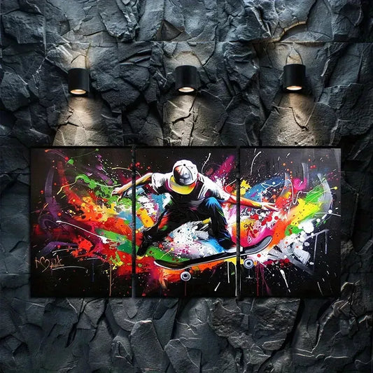 3pcs Skateboarder Graffiti Canvas Framed 40x60cm - High Quality Print 100% Australian Made Wall Canvas Ready to Hang