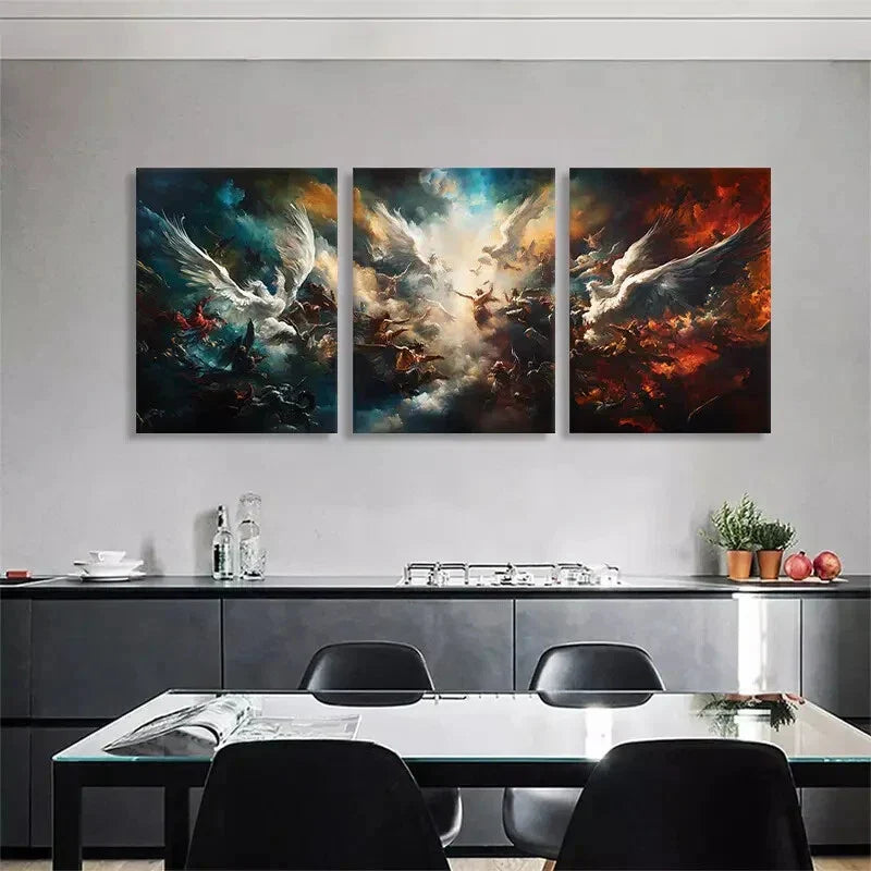 3pcs Epic Battle of Angels and Demon Perfect Wall Art Set Canvas Framed 40x60cm - High Quality Print 100% Australian Made Wall Canvas Ready to Hang