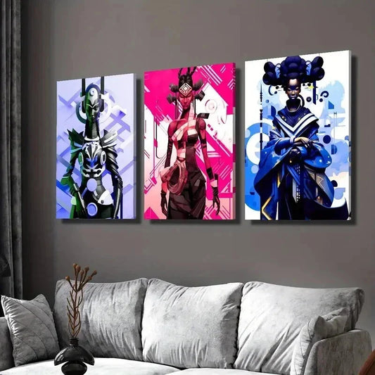 3pcs Cyberpunk Women in Traditional Costumes Wall Art Set Canvas Framed 40x60cm - High Quality Print 100% Australian Made Wall Canvas Ready to Hang