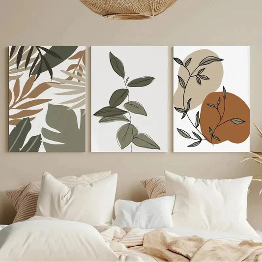3pcs Abstract Botanical Print Green Metal Print Ready to Hang Art