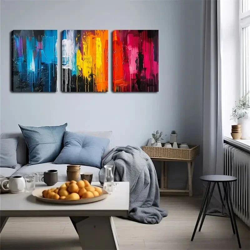 3pcs Vibrant Multicolor Splash Painting Metal Print Ready to Hang Art
