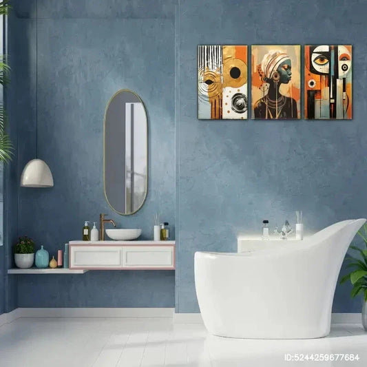 3pcs African Ethnic Mural Abstract Art Style Metal Print Ready to Hang Art