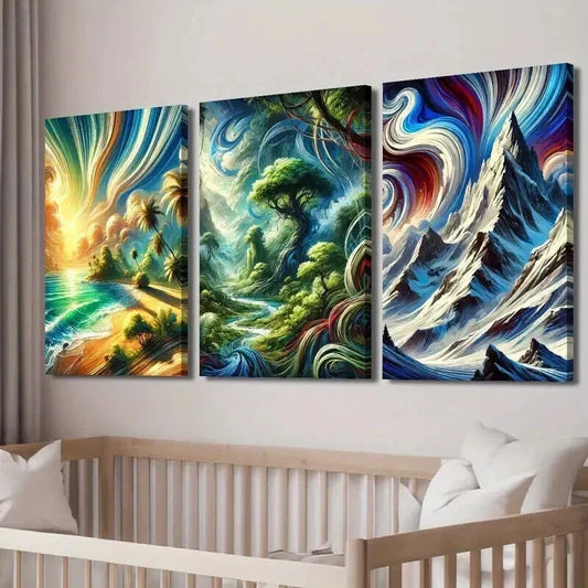 3pcs Lush Rainforest & Snowy Mountains Wall Art Set Canvas Framed 40x60cm - High Quality Print 100% Australian Made Wall Canvas Ready to Hang