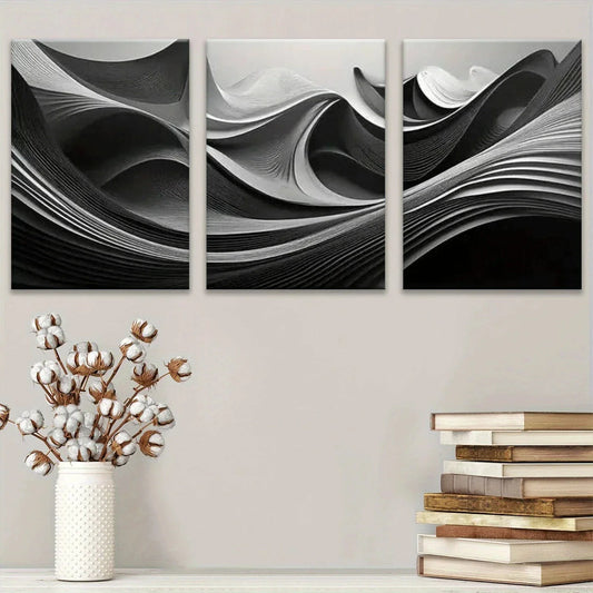 3pcs Black & White Modern Design Metal Print Ready to Hang Art