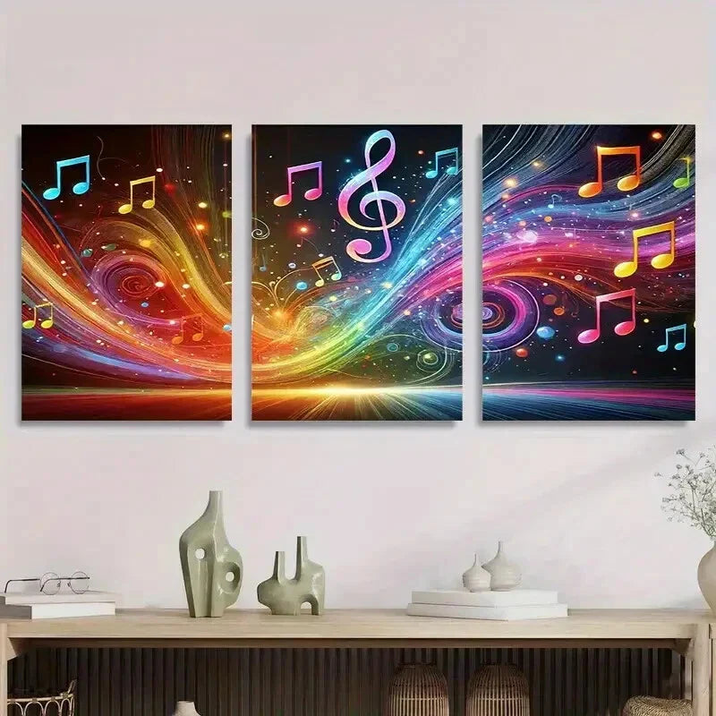 3pcs Vibrant Abstract Sound Waves, Musical Metal Print Ready to Hang Art