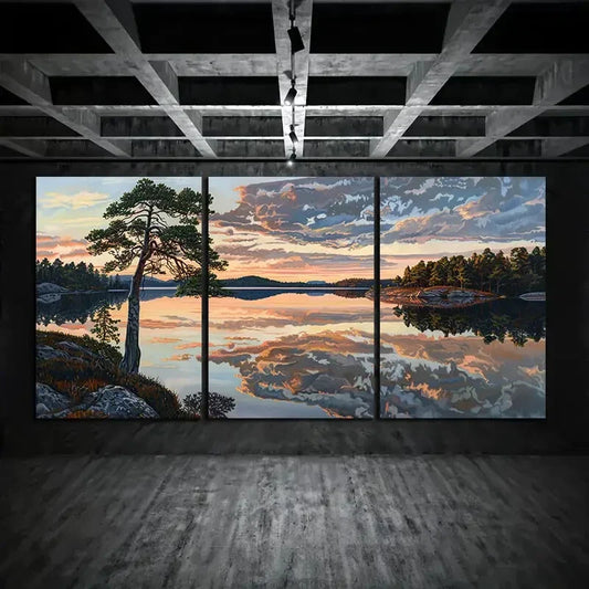 3pcs Scenic Lake Sunset Black Clouds Metal Print Ready to Hang Art