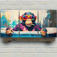 3pcs Monkey Colorful Glasses Animal Art Print Metal Print Ready to Hang Art
