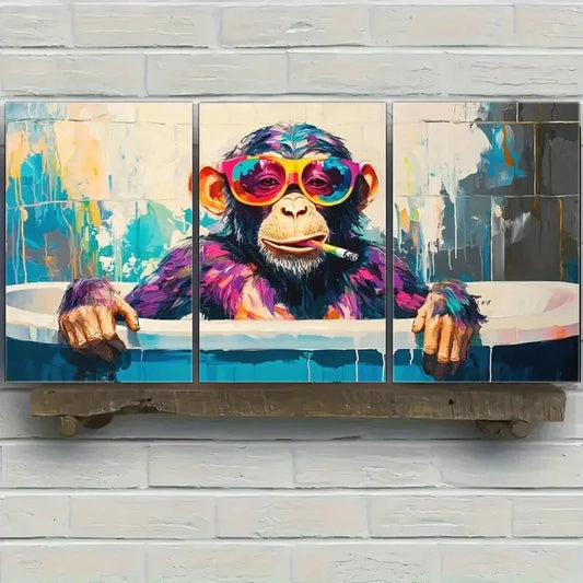 3pcs Monkey Colorful Glasses Animal Art Print Metal Print Ready to Hang Art