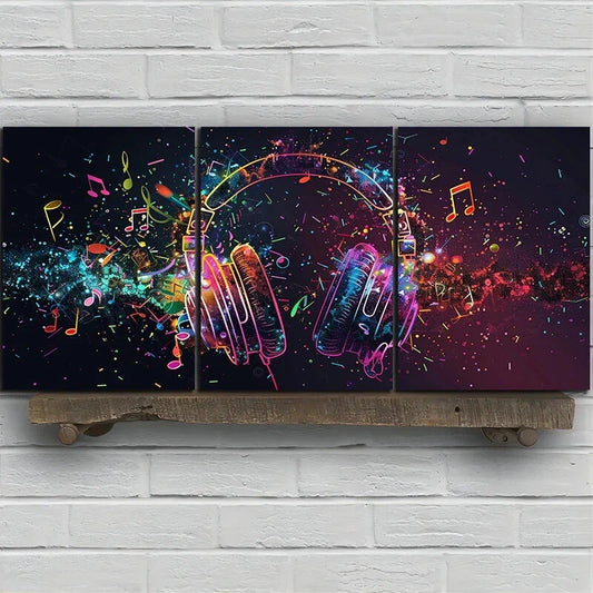 3pcs Colorful Music Headphones Vibrant Abstract Metal Print Ready to Hang Art