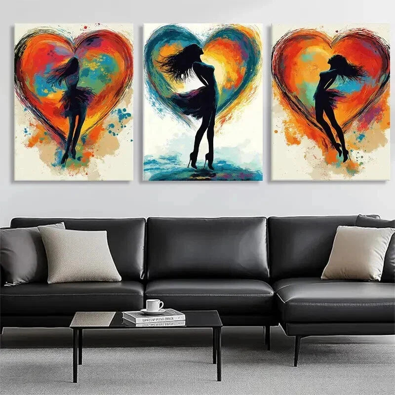 3pcs Colorful Abstract Dance Silhouettes Perfect Wall Art Set Canvas Framed 40x60cm - High Quality Print 100% Australian Made Wall Canvas Ready to Hang