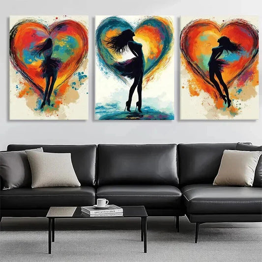 3pcs Colorful Abstract Dance Silhouettes Perfect Wall Art Set Canvas Framed 40x60cm - High Quality Print 100% Australian Made Wall Canvas Ready to Hang