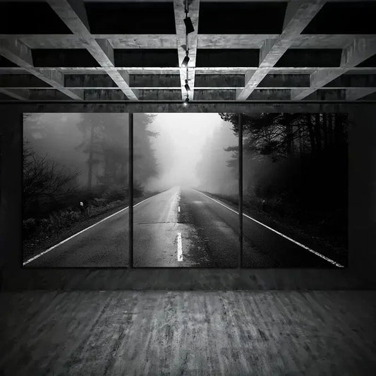 3pcs Empty Road In The Forest Metal Print Ready to Hang Art