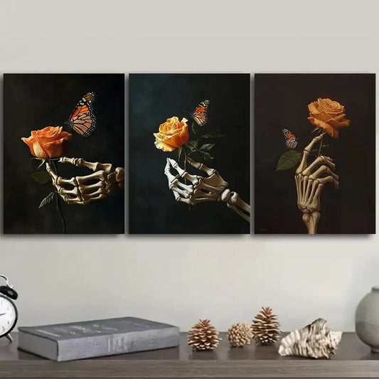 3pcs  Holding an orange rose in her hand   Metal Print Ready to Hang Art