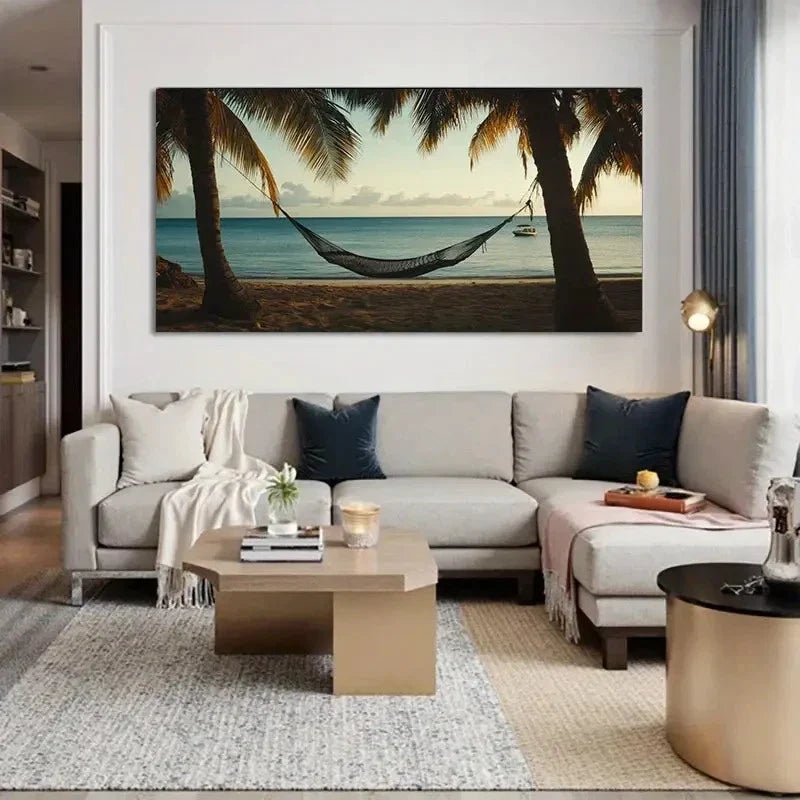 Tropical Beach Sunset Wall Art Canvas Office Home Room Framed 120x60cm