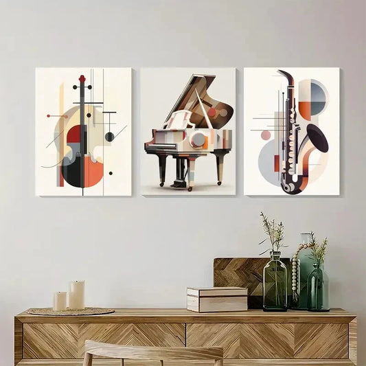 3pcs Music Instrument Piano Violin & Saxophone Metal Print Ready to Hang Art