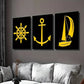 3pcs yellow Anchor Sailboat Golden Nautical Wall Art Set Canvas Framed 40x60cm - High Quality Print 100% Australian Made Wall Canvas Ready to Hang
