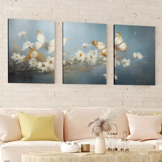 3pcs Two Butterflies Golden And Silver Wings Wall Art Set Canvas Framed 40x60cm - High Quality Print 100% Australian Made Wall Canvas Ready to Hang