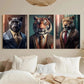 3pcs Vintage Suit & Tie Animal Tiger Metal Print Ready to Hang Art