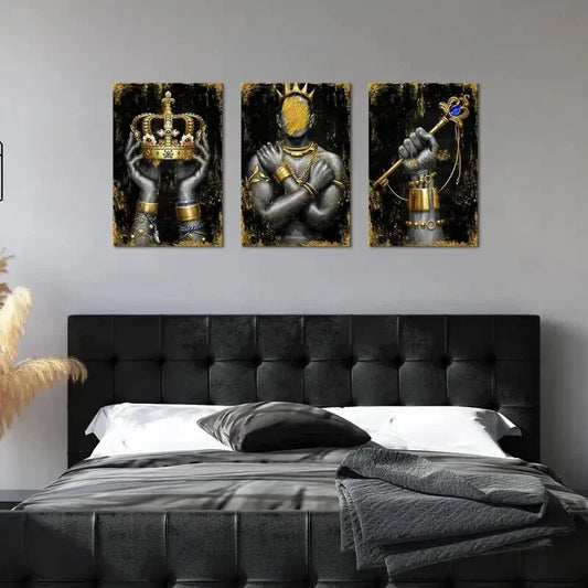 3pcs  Golden African American Men Metal Print Ready to Hang Art