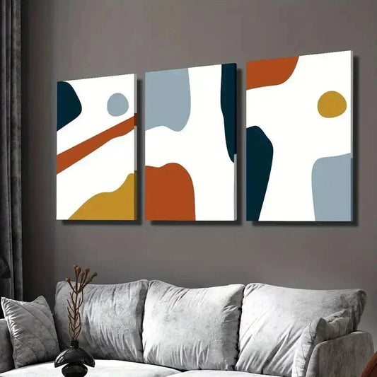 3pcs Burnt Orange & Teal Geometric Shapes Wall Art Set Canvas Framed 40x60cm - High Quality Print 100% Australian Made Wall Canvas Ready to Hang