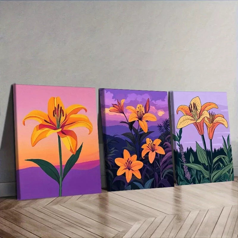 3pcs Featuring Orange Lilies Nature Flowers   Wall Art Set Canvas Framed 40x60cm - High Quality Print 100% Australian Made Wall Canvas Ready to Hang