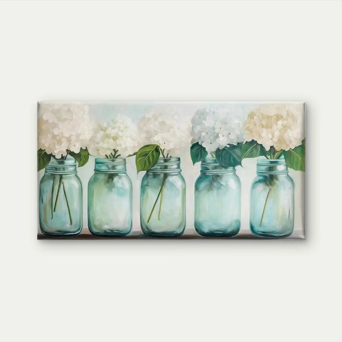 White Hydrangea Flowers Wall Art Canvas Office Home Room Framed 80x45cm