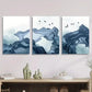 3pcs Soft blue smoke waves and birds, Metal Print Ready to Hang Art