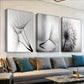 3pcs Dandelion Flower Black & White Canvas Framed 40x60cm - High Quality Print 100% Australian Made Wall Canvas Ready to Hang