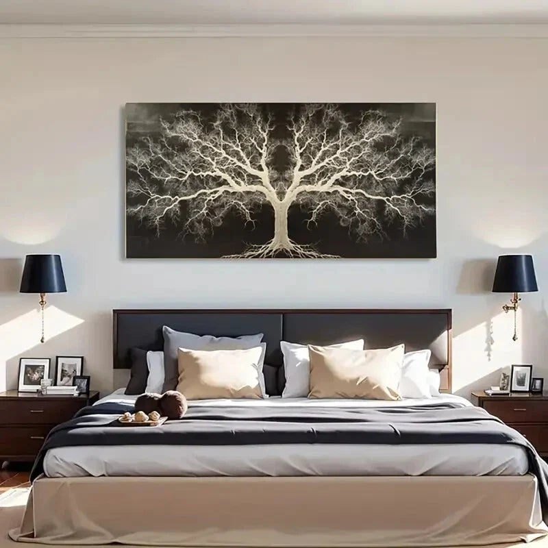 Black & White Tree Silhouette Wall Art Canvas Office Home Room Framed 80x45cm