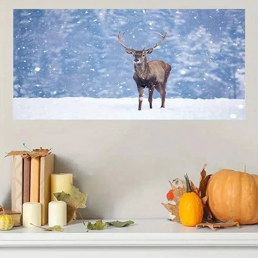 Realistic Snowy Forest Scene Wall Art Canvas Office Home Room Framed 120x60cm