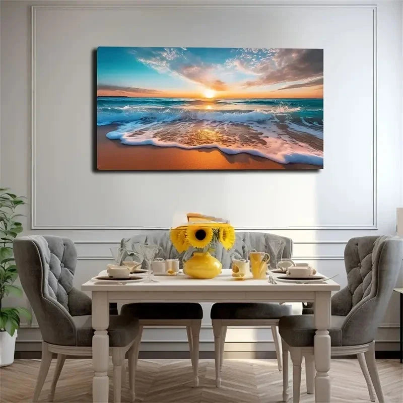 Wave Beach Series Reflected Wall Art Canvas Office Home Room Framed 120x60cm