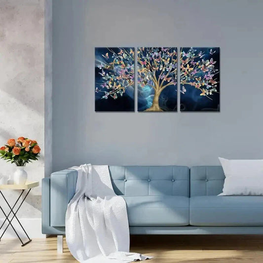 3pcs Colorful Butterfly on Tree Picture   Metal Print Ready to Hang Art