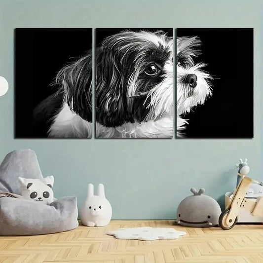 3pcs Black & White Dog Small Nose Metal Print Ready to Hang Art