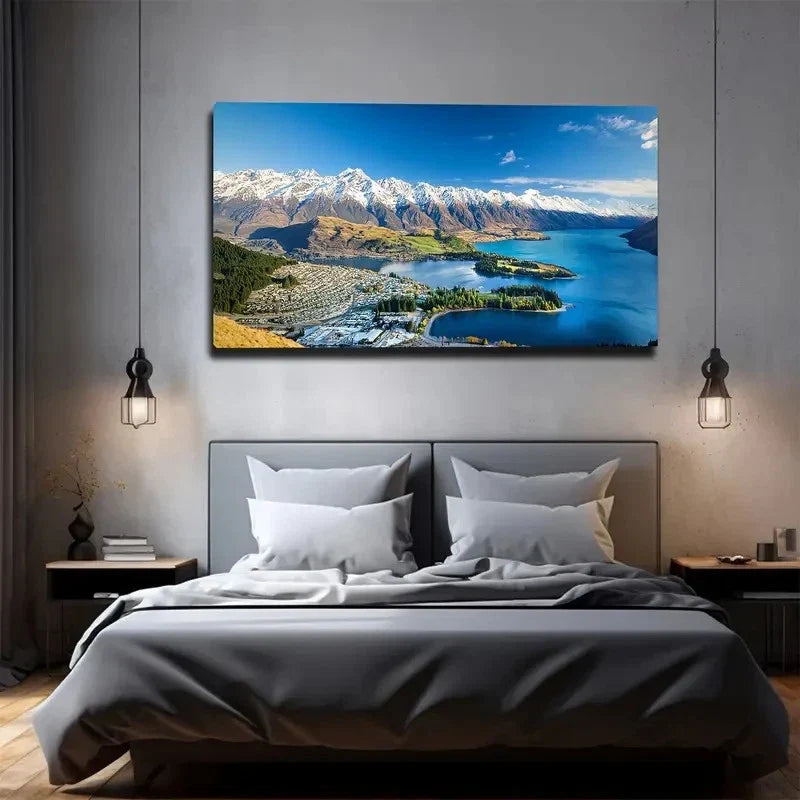 Serene Mountain Lake Wall Art Canvas Office Home Room Framed 80x45cm