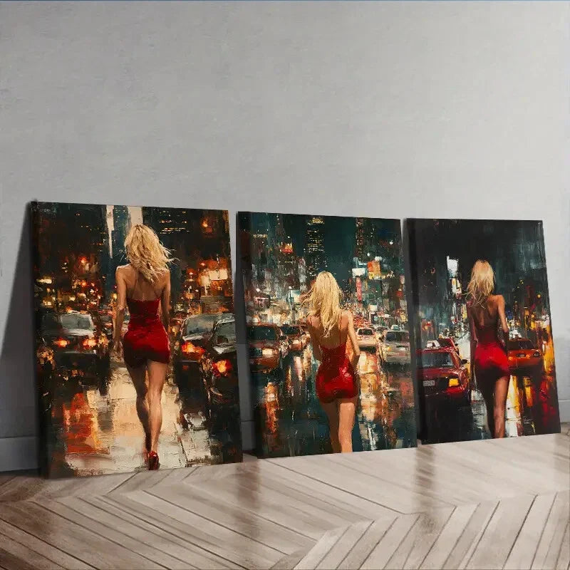 3pcs The blonde woman in the red dress Wall Art Set Canvas Framed 40x60cm - High Quality Print 100% Australian Made Wall Canvas Ready to Hang