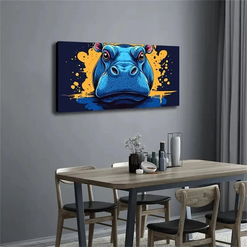 Abstract Hippo Head Close-Up Wall Art Canvas Office Home Room Framed 120x60cm