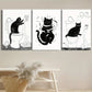 3pcs Black Cat Retro Style Black & White Metal Print Ready to Hang Art