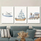 3pcs Watercolor Sailboat Train Airplane Art Paint Metal Print Ready to Hang Art