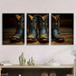 3pcs Retro Cowboy Boots Golden Accents Metal Print Ready to Hang Art