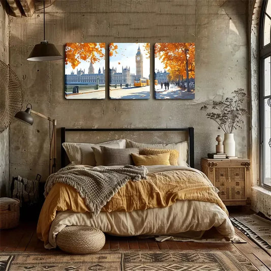 3pcs  Refreshing, Autumn London Street  Wall Art Set Canvas Framed 40x60cm - High Quality Print 100% Australian Made Wall Canvas Ready to Hang