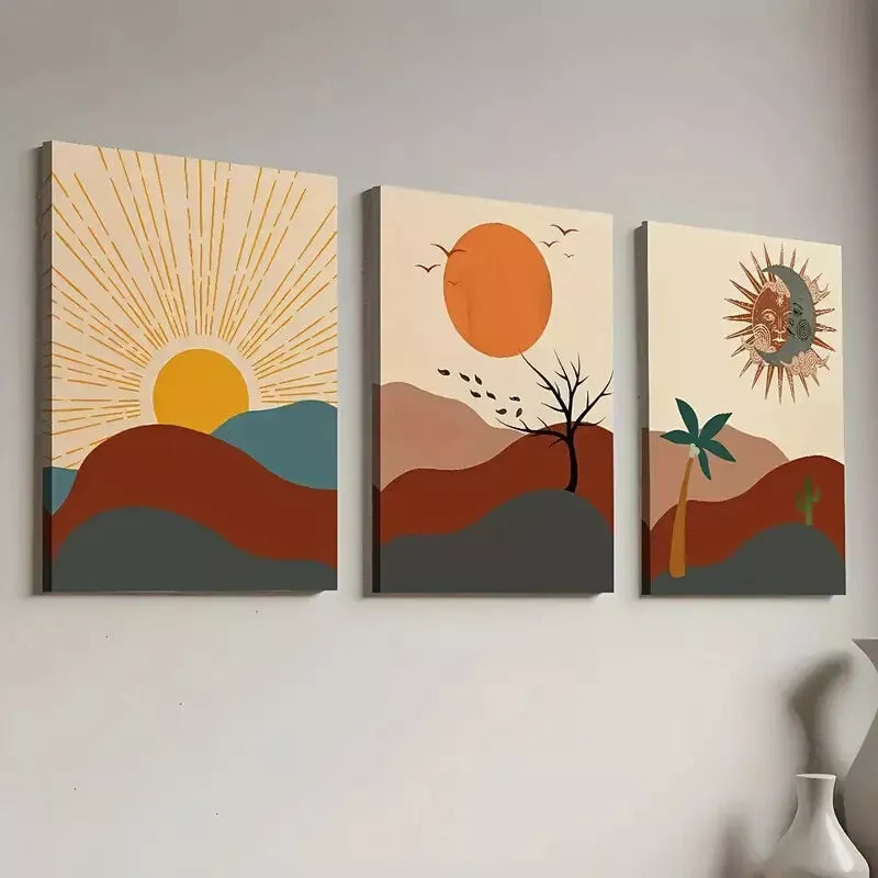 3pcs Bohemian Modern Abstract Landscape Wall Art Set Canvas Framed 40x60cm - High Quality Print 100% Australian Made Wall Canvas Ready to Hang